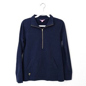 Lilly Pulitzer Full Zip Sweatshirt Women XS Navy Blue‎ Palm Tree Gold Zipper